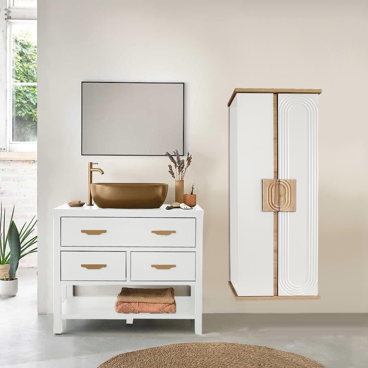 Nurcelant Banyo Mutfak Erzak Boy Dolabı Mdf Beyaz
