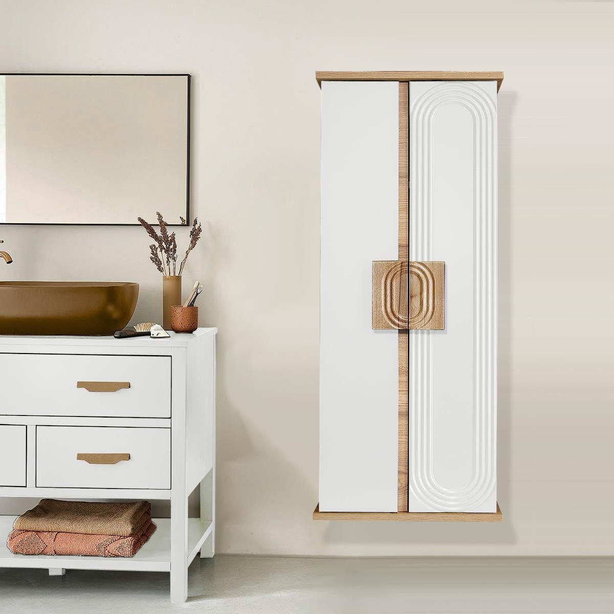 Nurcelant Banyo Mutfak Erzak Boy Dolabı Mdf Beyaz