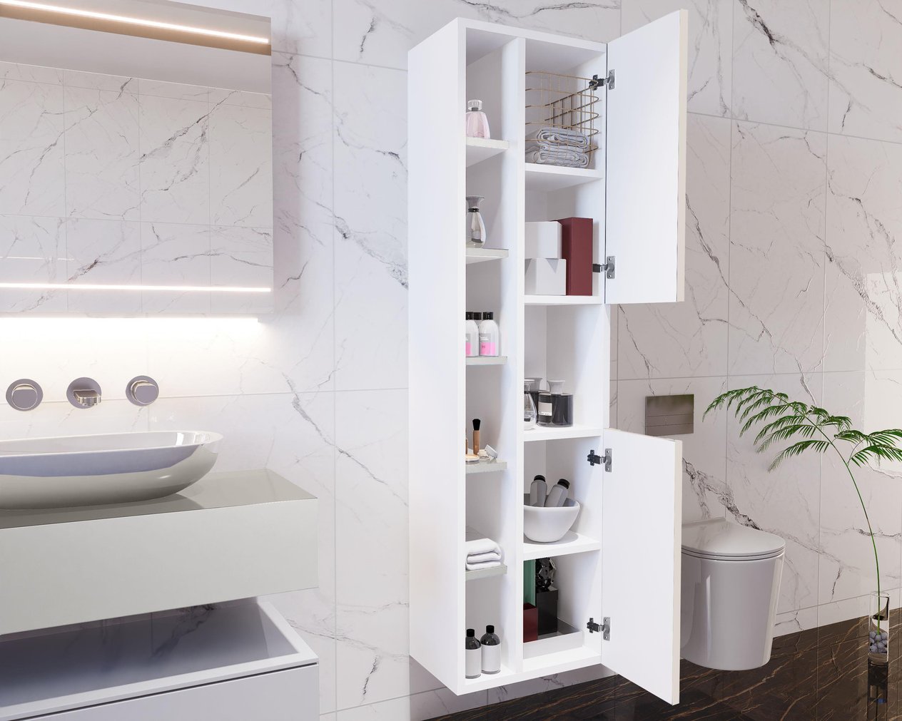 Nurcelant Çok Amaçlı Banyo Boy Dolabı Mdf Krem