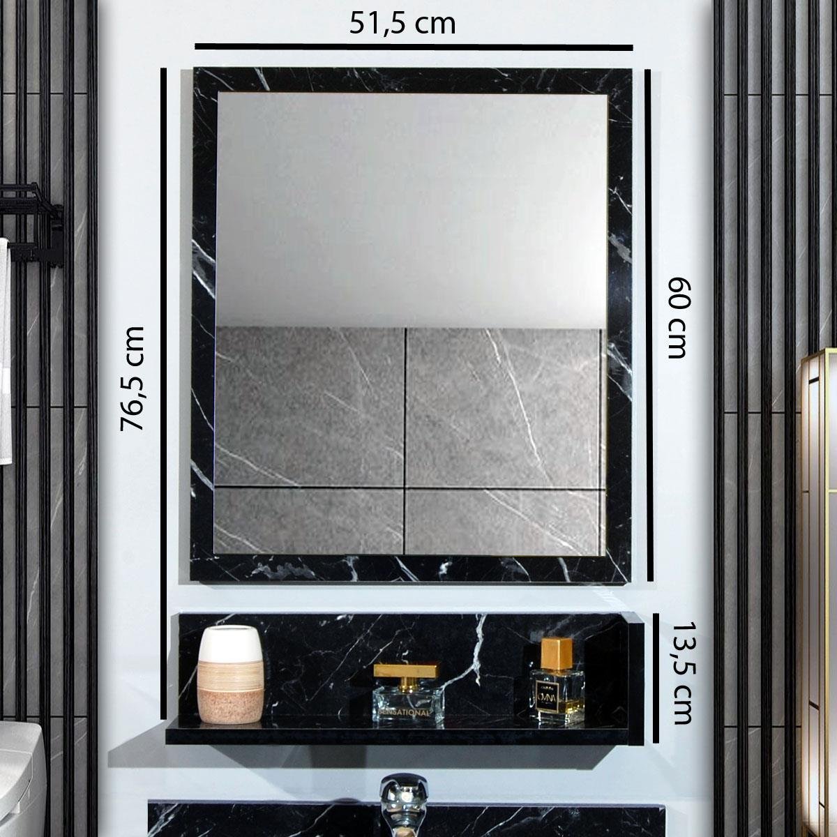 Nurcelant Raflı Banyo Aynası 50 cm Üst Modül Siyah