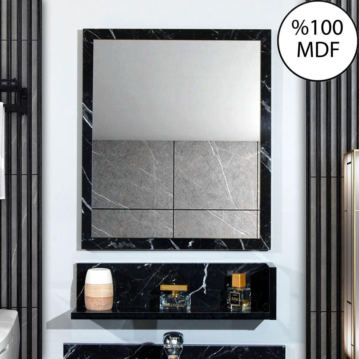 Nurcelant Raflı Banyo Aynası 50 cm Üst Modül Siyah