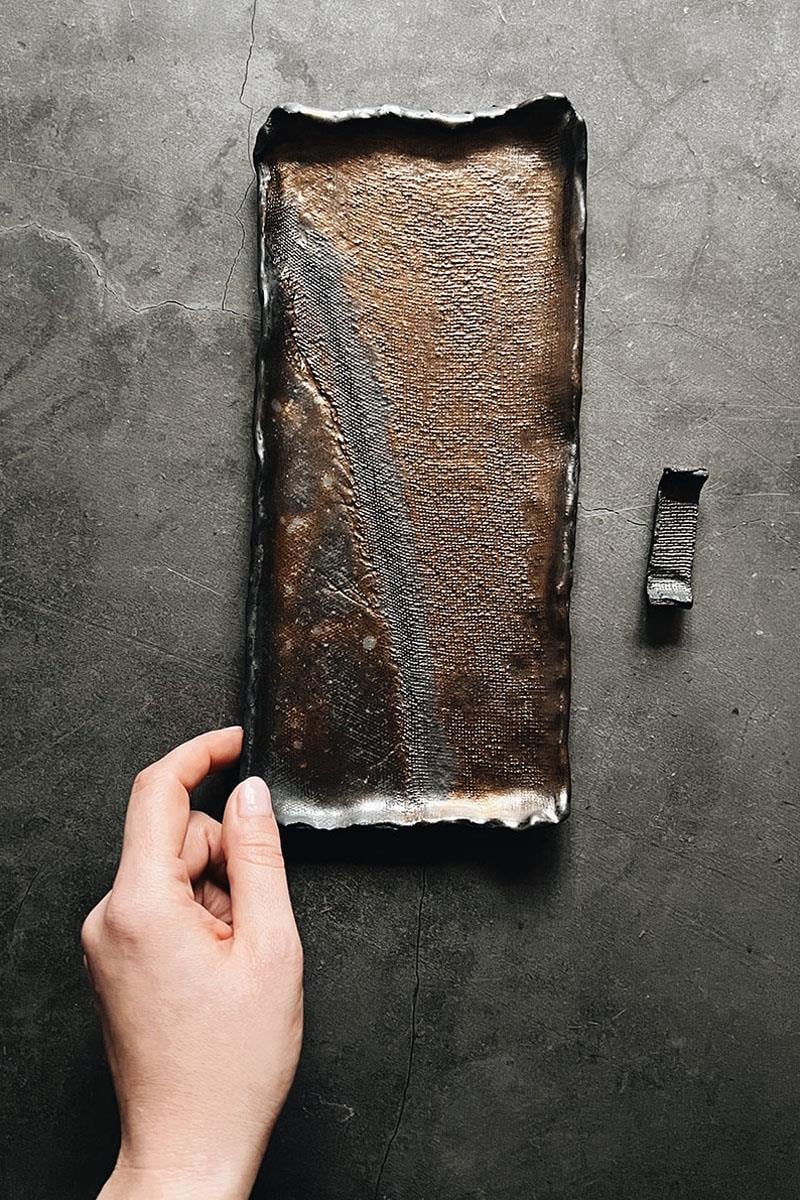 Bronzie Tabak El Yapımı Stoneware Seramik Sushi 2'Li Tabak Takımı