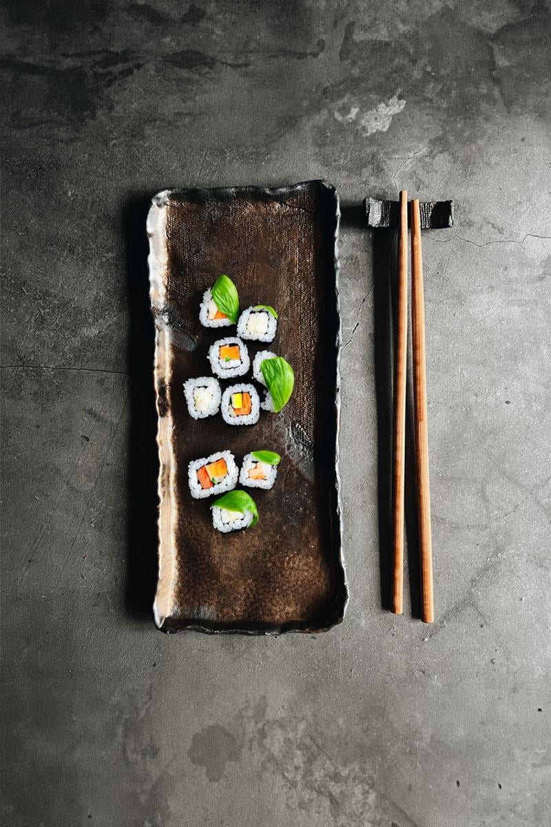 Bronzie Tabak El Yapımı Stoneware Seramik Sushi 2'Li Tabak Takımı