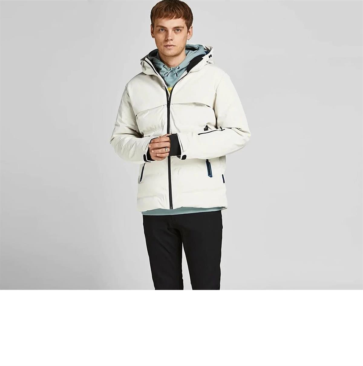 Jack & Jones Erkek Kapüşonlu Cep Detaylı Jcotarwin Puffer Mont 12225287 Krem