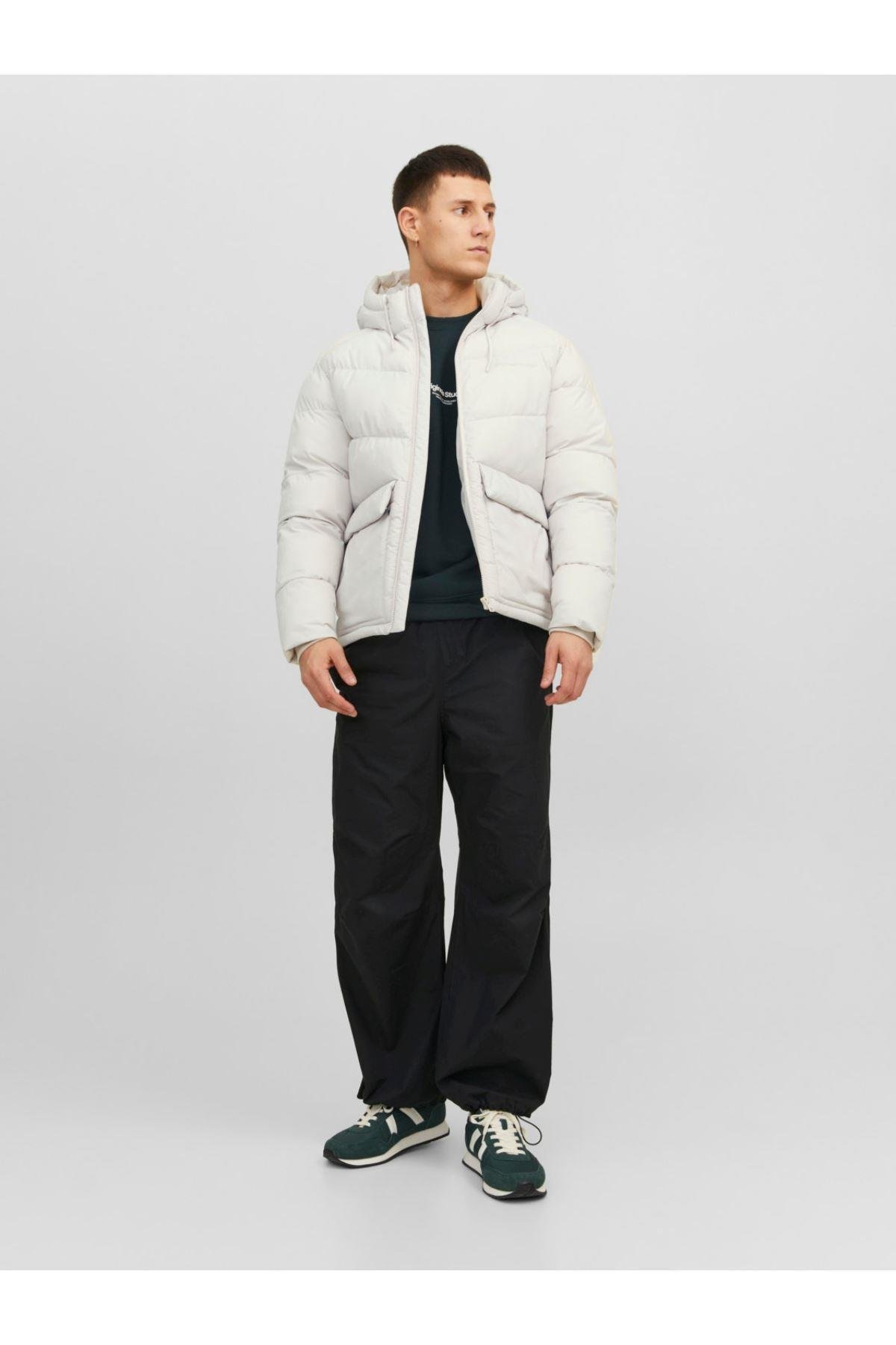 Jack & Jones Erkek Kapüşonlu Cep Detaylı Puffer Mont 12238849