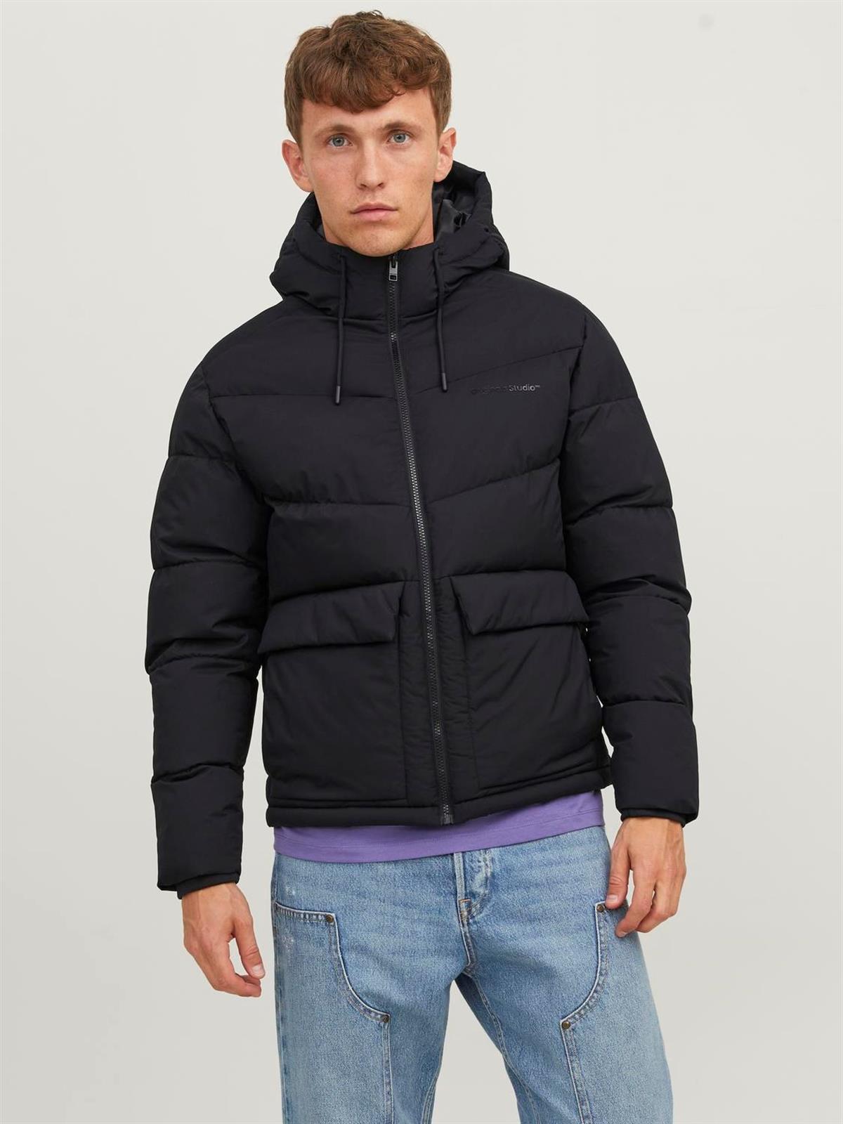 Jack & Jones Erkek Kapüşonlu Cep Detaylı Puffer Mont 12238849Siyah
