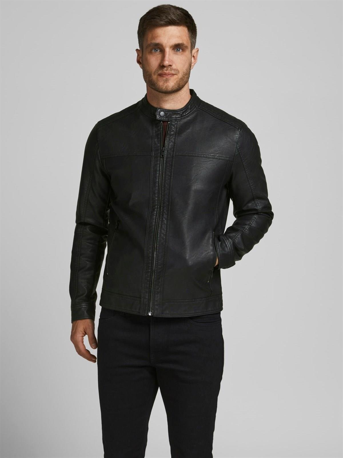 Jack & Jones Erkek Siyah Deri Ceket 12182461