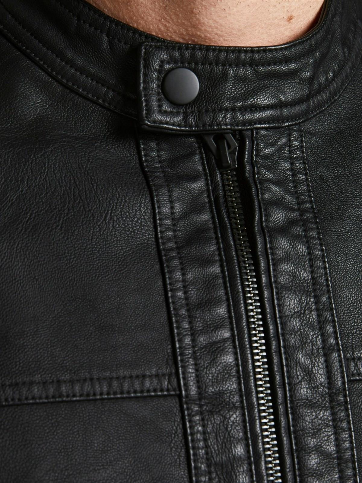 Jack & Jones Erkek Siyah Deri Ceket 12182461