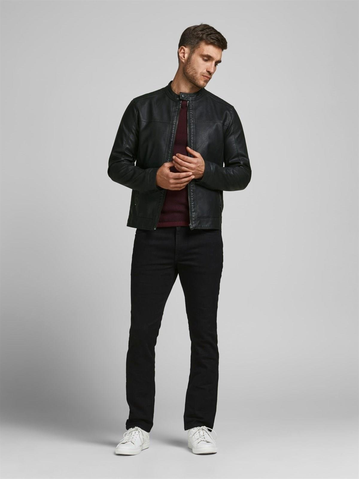 Jack & Jones Erkek Siyah Deri Ceket 12182461