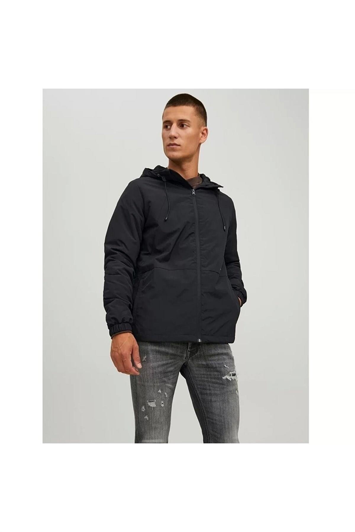 Jack & Jones Jortamper Erkek Kapüşonlu Mevsimlik Mont 12215377 Siyah