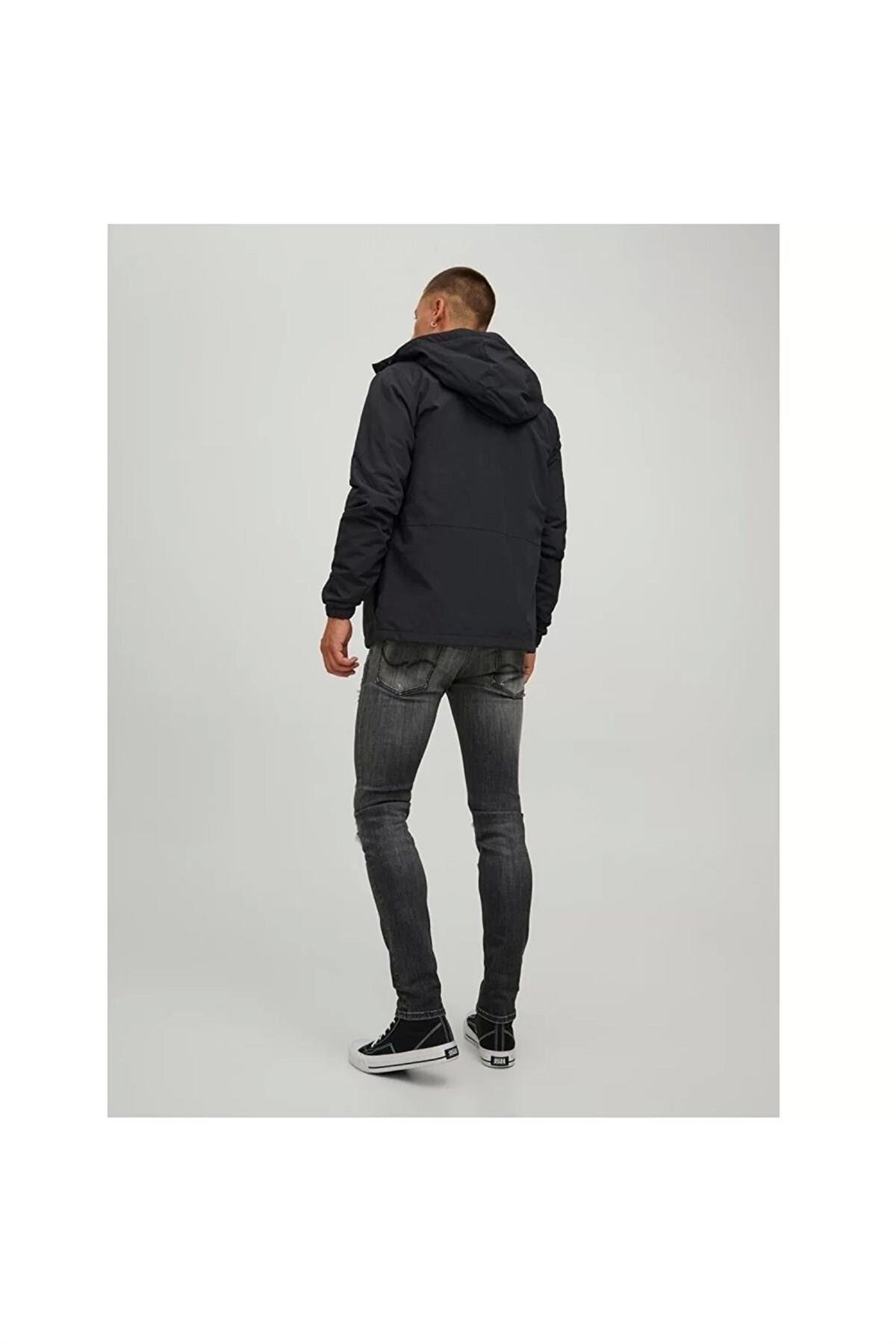 Jack & Jones Jortamper Erkek Kapüşonlu Mevsimlik Mont 12215377 Siyah