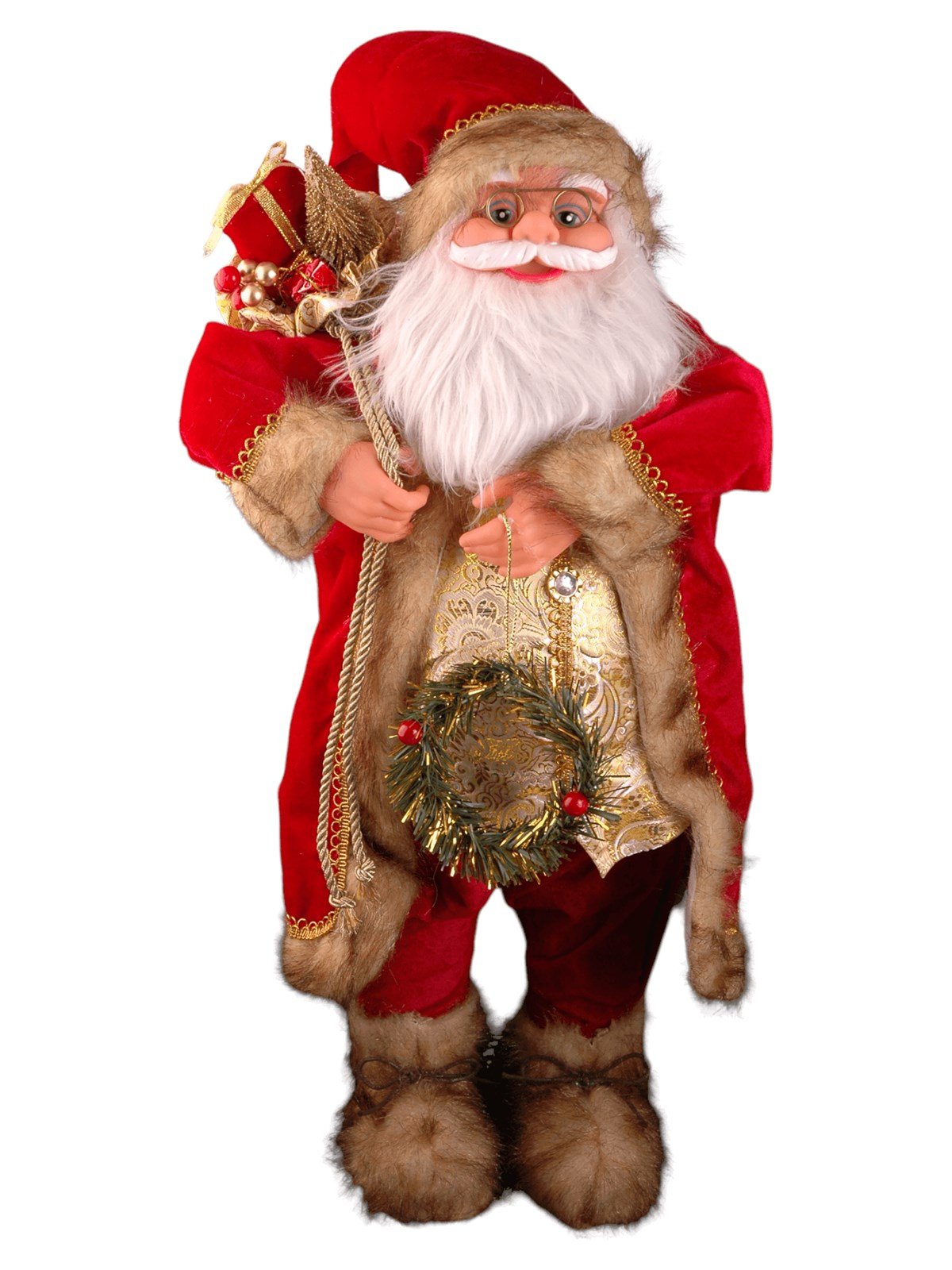 60cm Kırmızı Dore Eli Çelenkli Ayakta Noel Baba