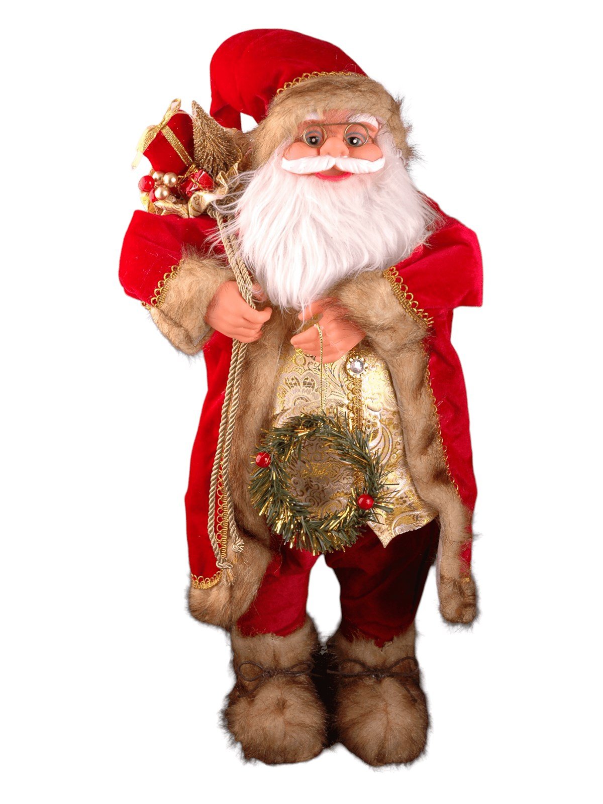60cm Kırmızı Dore Eli Çelenkli Ayakta Noel Baba