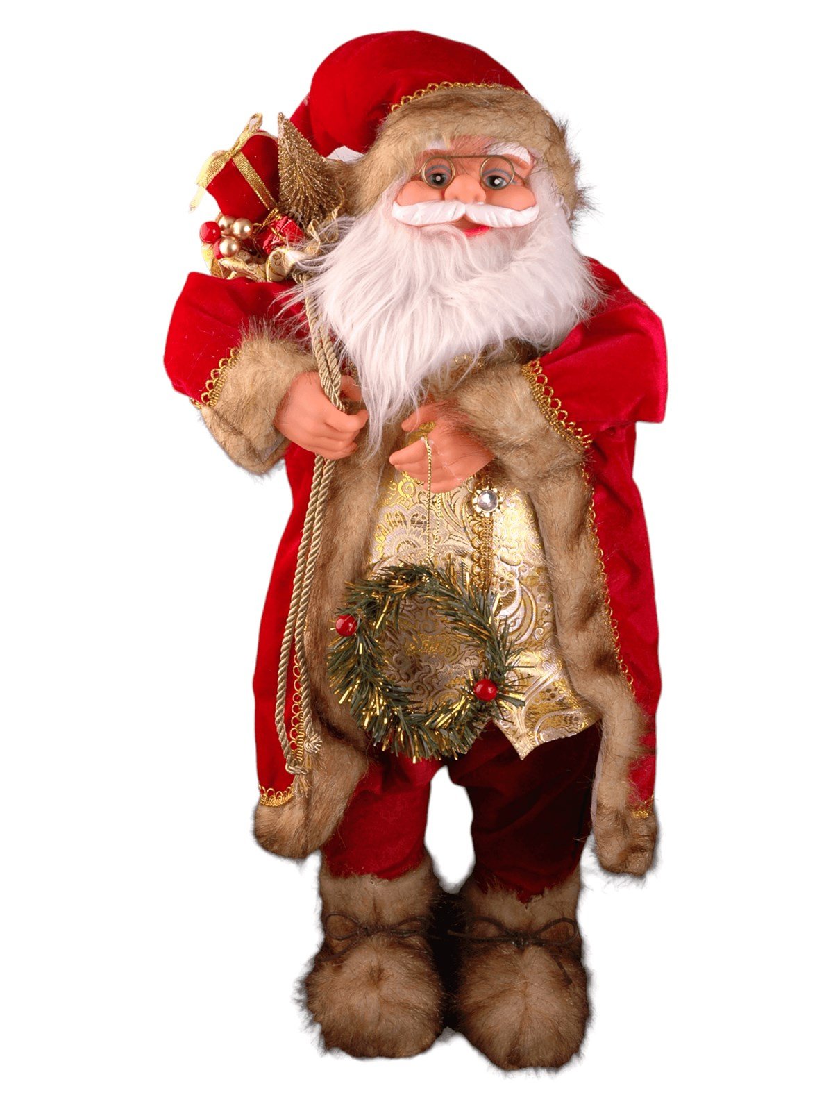 60cm Kırmızı Dore Eli Çelenkli Ayakta Noel Baba