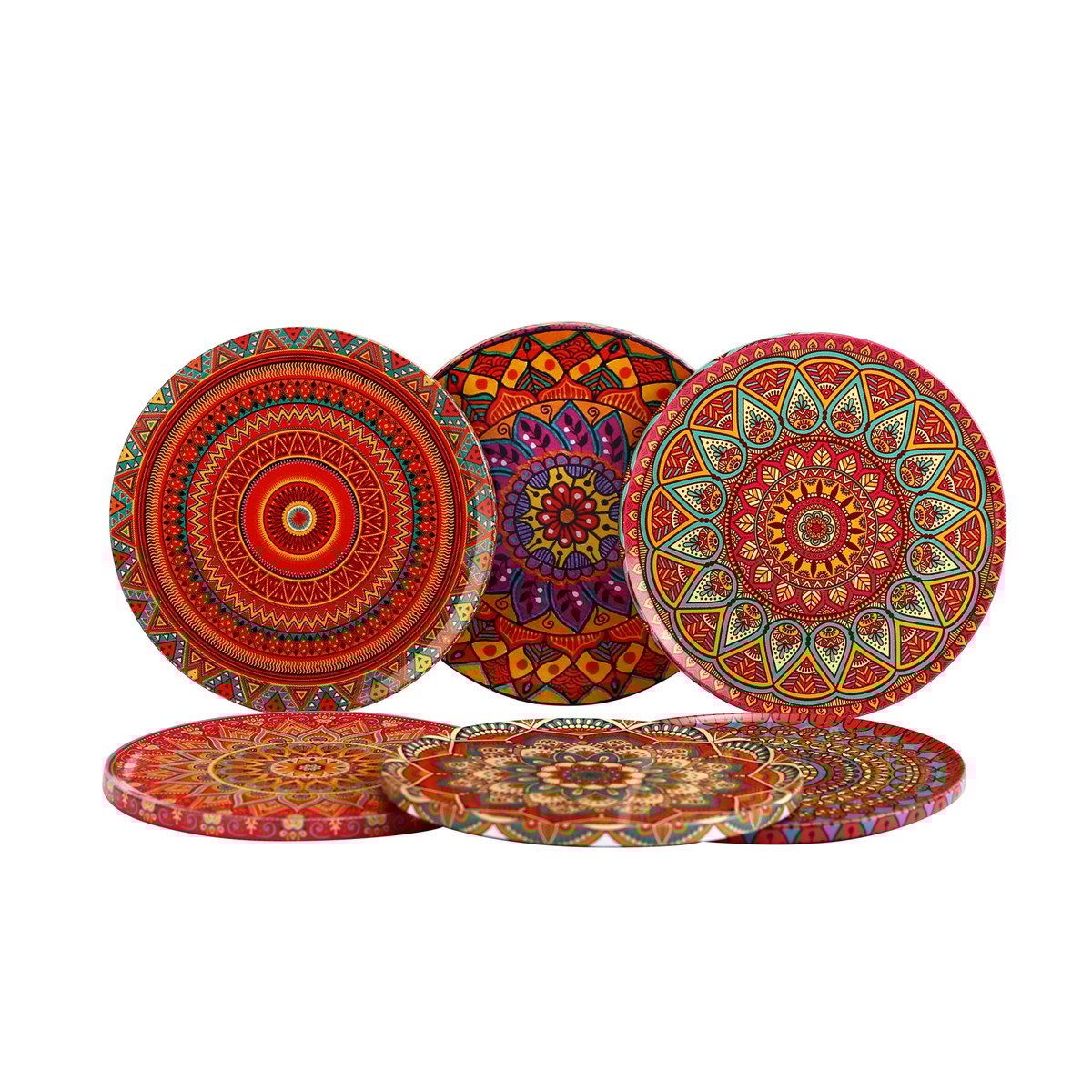 6 lı Çini Desenli (Sunset) Metal Bardak Altlığı ve Metal Stand