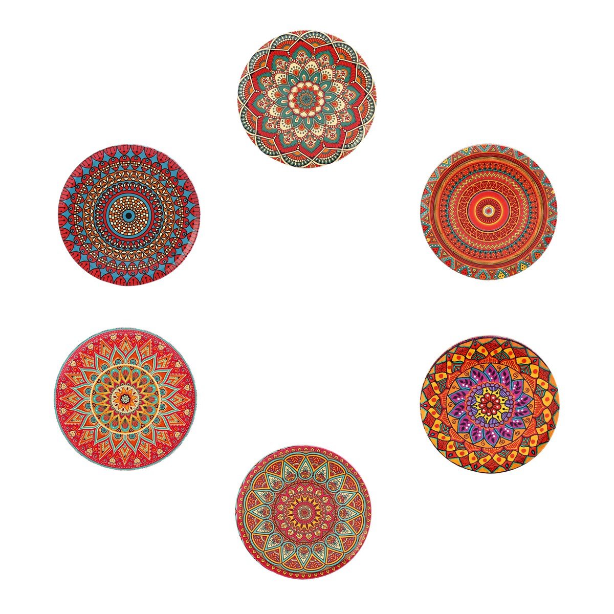 6 lı Çini Desenli (Sunset) Metal Bardak Altlığı ve Metal Stand