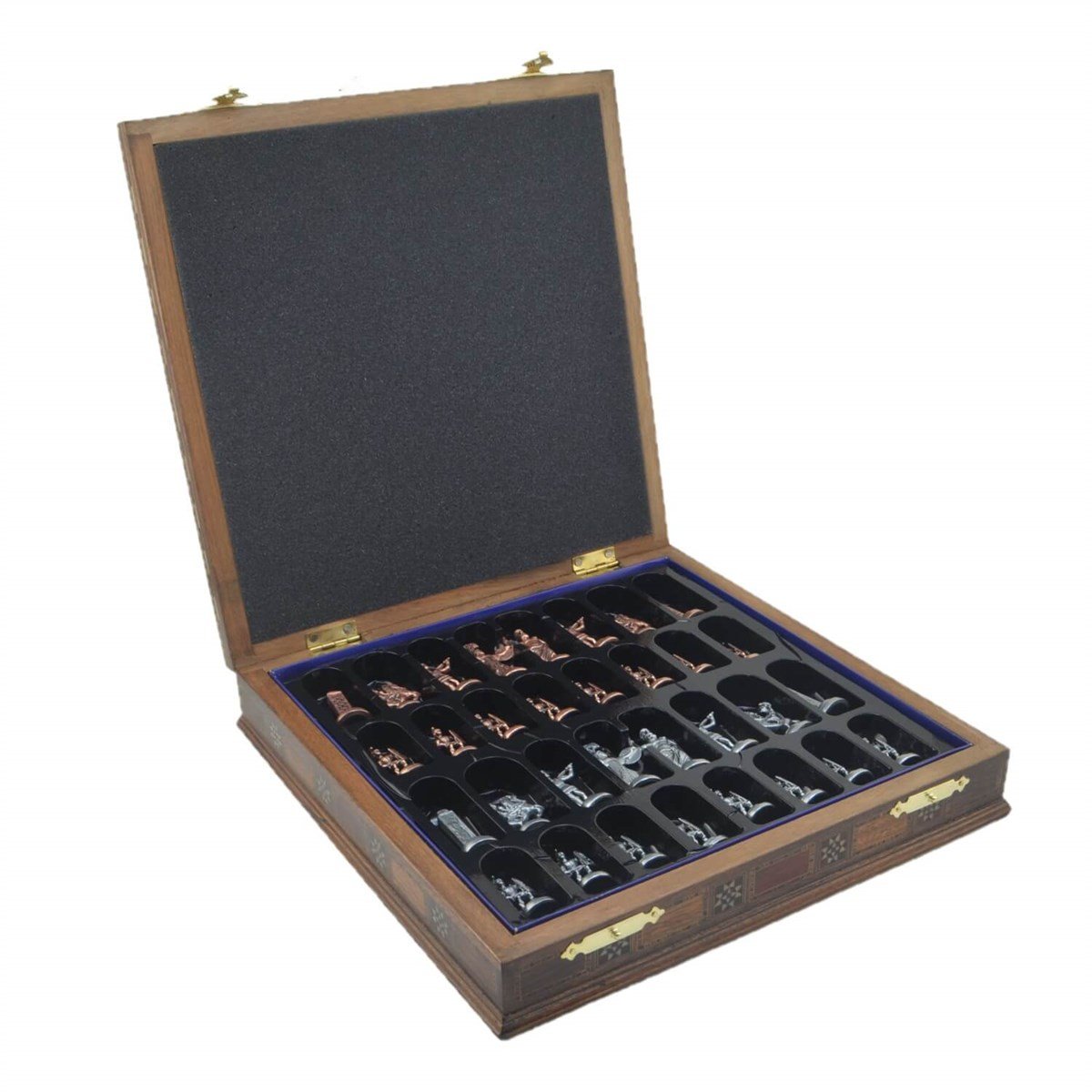 Gifthome Metal Satranç Takımı/Seti;Orta,Yunan,Antik,Sandıklı Masif Ahşap Satranç Tahtası