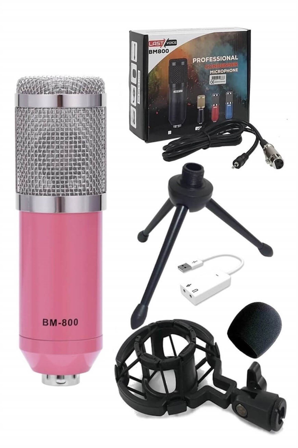 Lastvoice BM800 Condenser Stüdyo Mikrofon (Mini Tripod + 7.1 Ses Kartı)