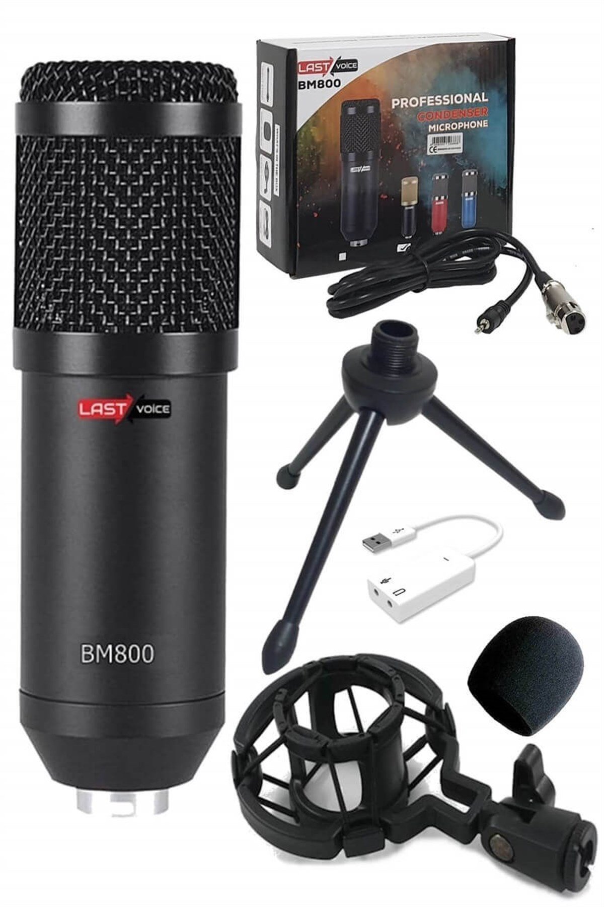 Lastvoice BM800 Condenser Stüdyo Mikrofon (Mini Tripod + 7.1 Ses Kartı)