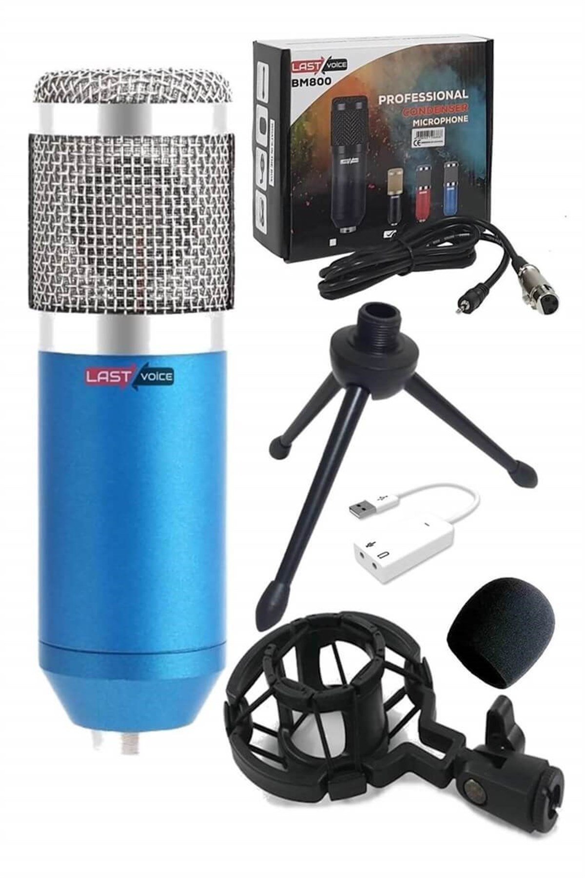 Lastvoice BM800 Condenser Stüdyo Mikrofon (Mini Tripod + 7.1 Ses Kartı)