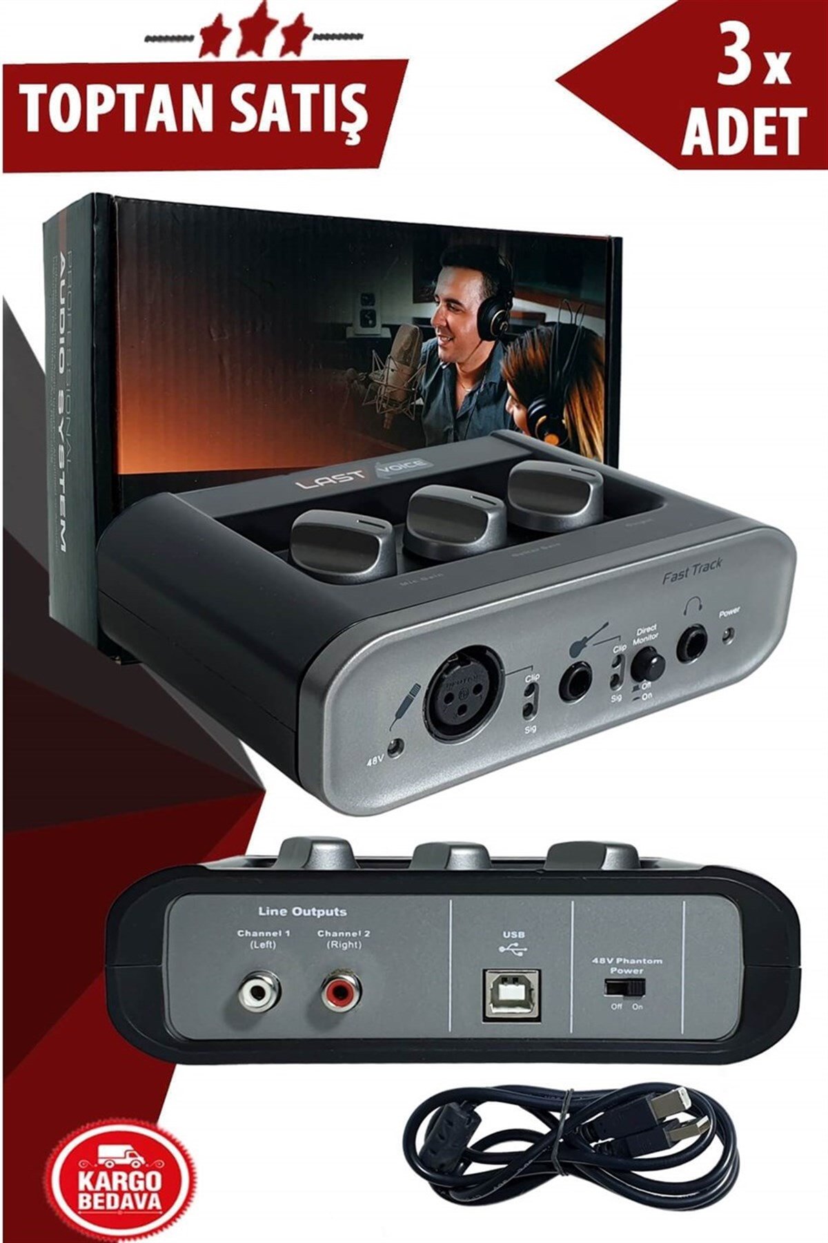 Lastvoice Fast track Usb II - 2 Giriş 2 Çıkış Stüdyo Ses Kartı 3lü Paket (Toptan Alışveriş)