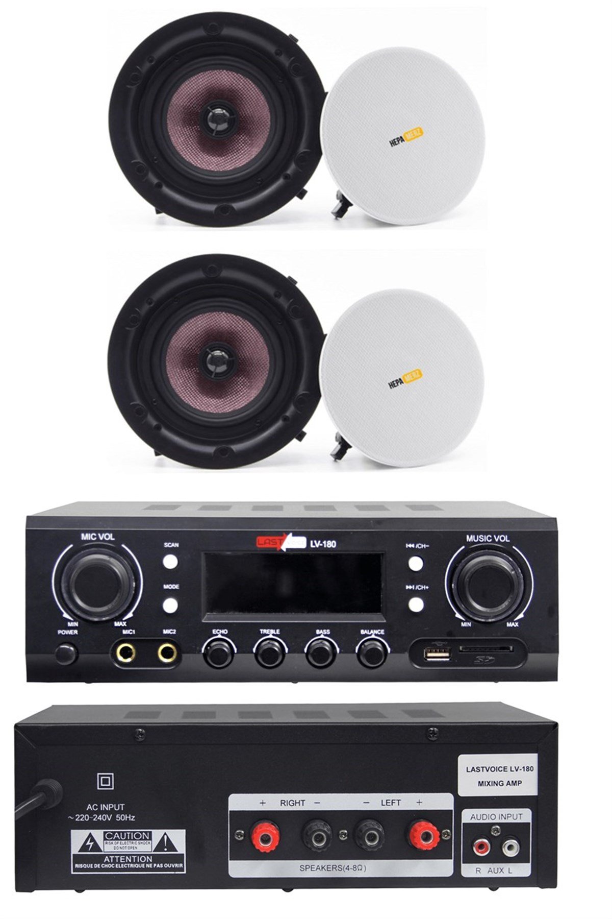 Lastvoice Strong Paket-2 Üst Seviye Tavan Hoparlör ve Mikser Anfi Seti ( 1 ANFİ + 2 HOPARLÖR)