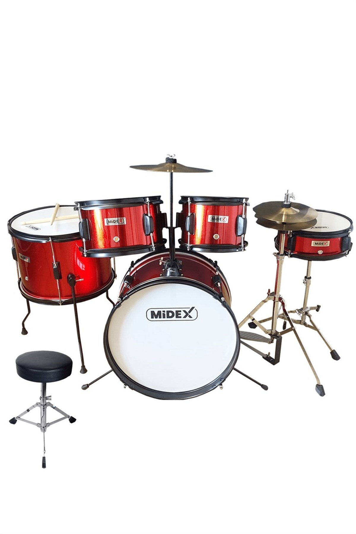 Midex CD500X-RD Akustik Çocuk Baterisi Davulu Seti 5-18 Yaş İçin Full Set