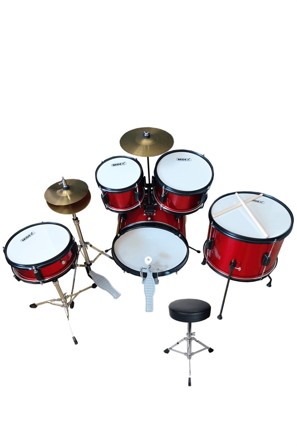 Midex CD500X-RD Akustik Çocuk Baterisi Davulu Seti 5-18 Yaş İçin Full Set
