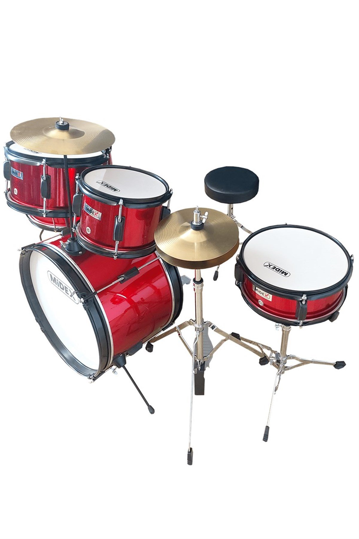 Midex CD500X-RD Akustik Çocuk Baterisi Davulu Seti 5-18 Yaş İçin Full Set