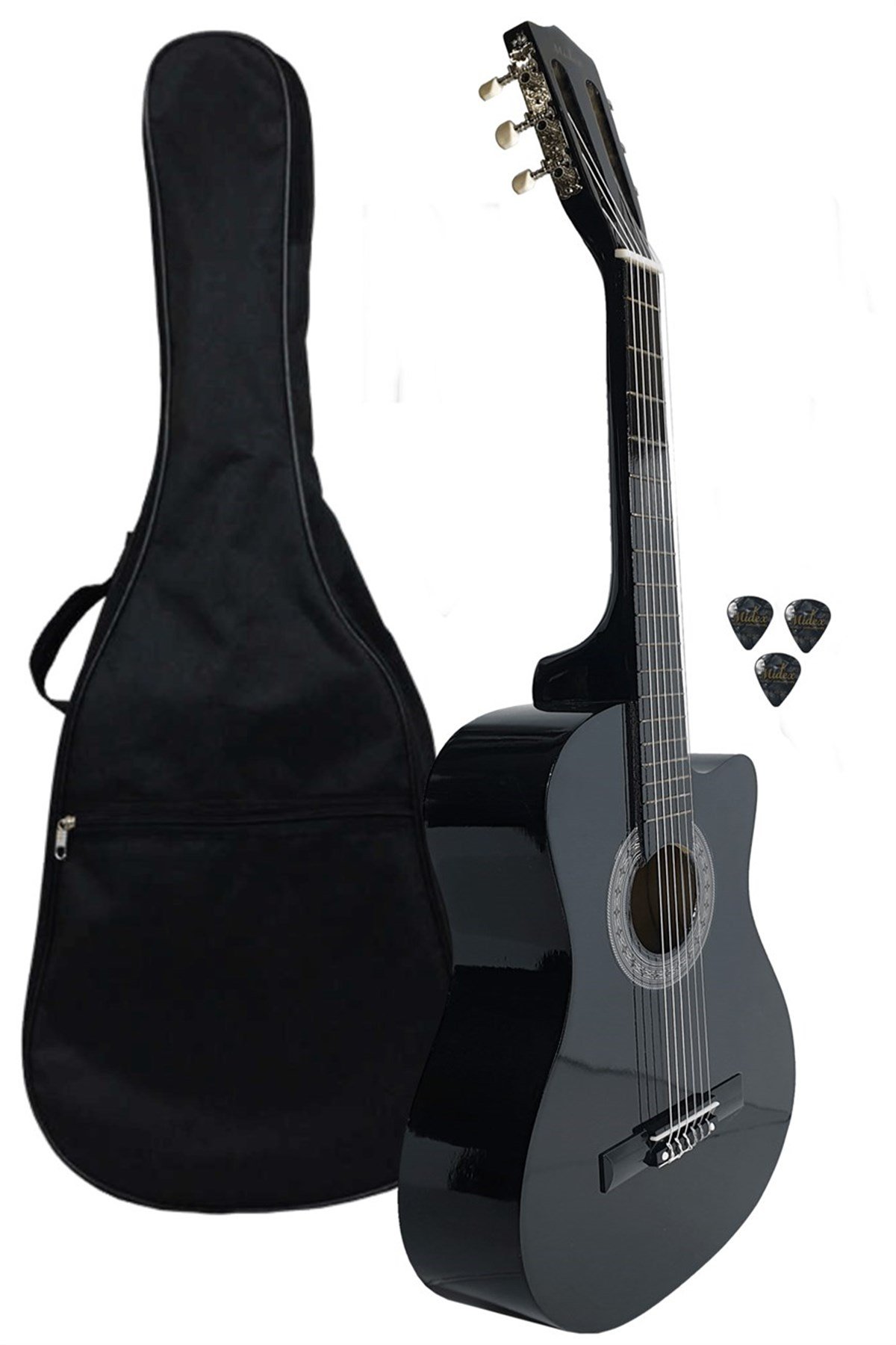 Midex CG-39BK Siyah Klasik Gitar 4/4 Sap Ayarlı Kesik Kasa (Çanta Ve Pena Hediye)