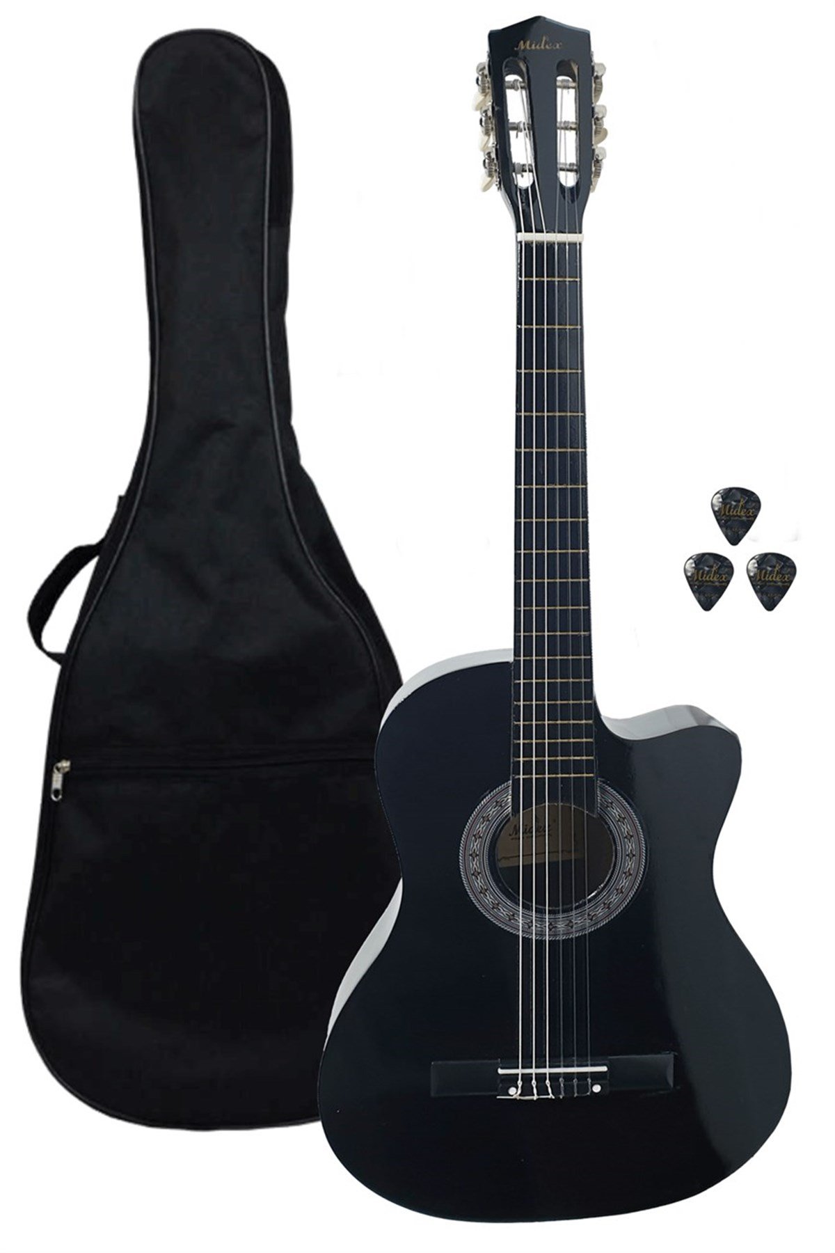 Midex CG-39BK Siyah Klasik Gitar 4/4 Sap Ayarlı Kesik Kasa (Çanta Ve Pena Hediye)