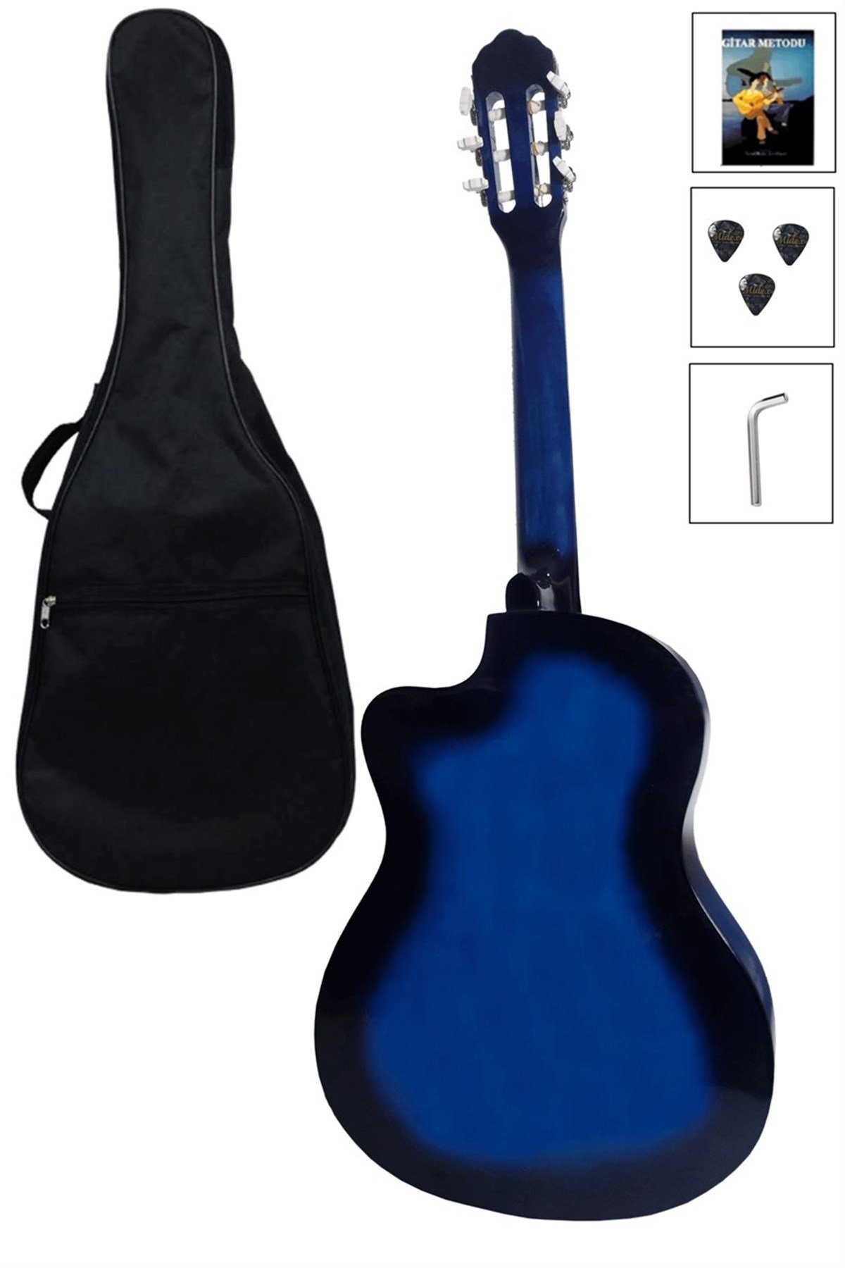 Midex CG-39BL Mavi Klasik Gitar 4/4 Sap Ayarlı Kesik Kasa (Çanta Metod Pena Hediye)