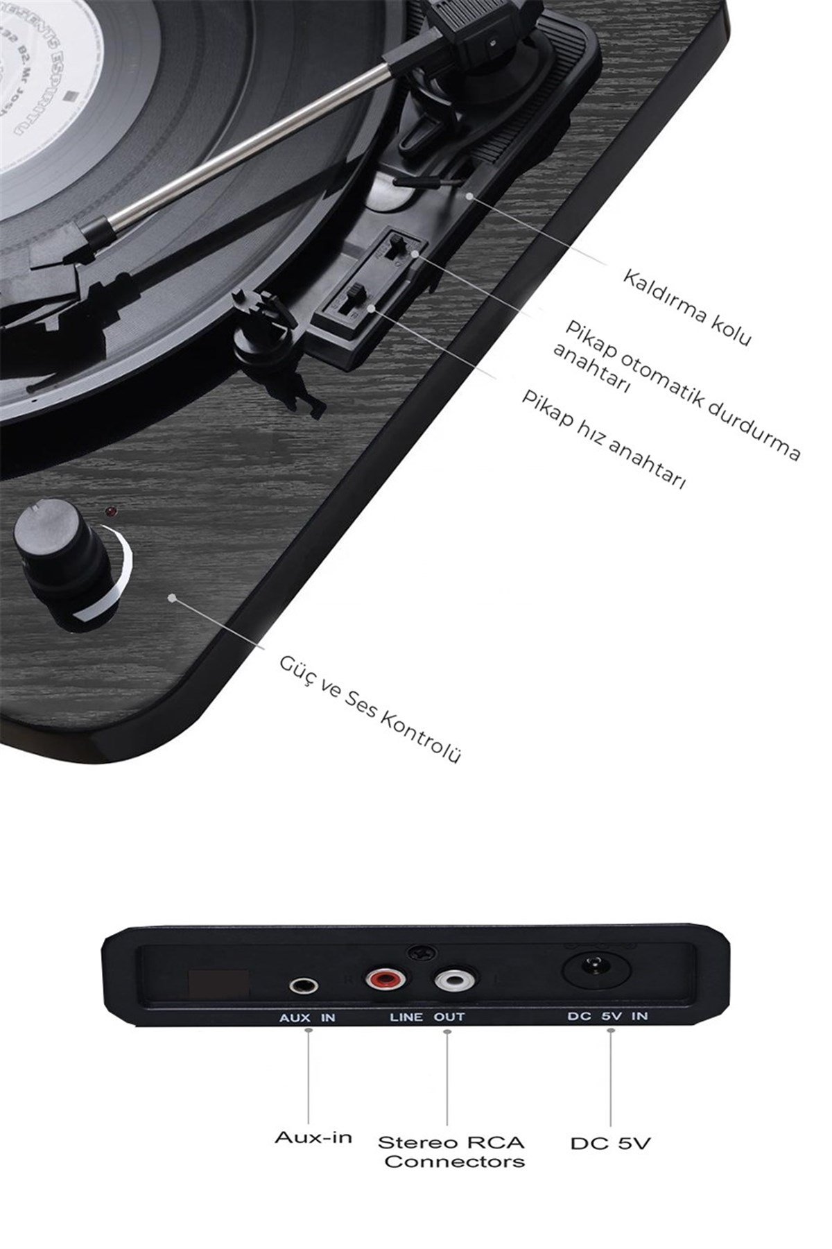 Midex Mtx-356 Nostaljik Pikap Plak Çalar (Şarjlı Bluetooth Aux Hoparlörlü 3 Devir) İğne Dahil