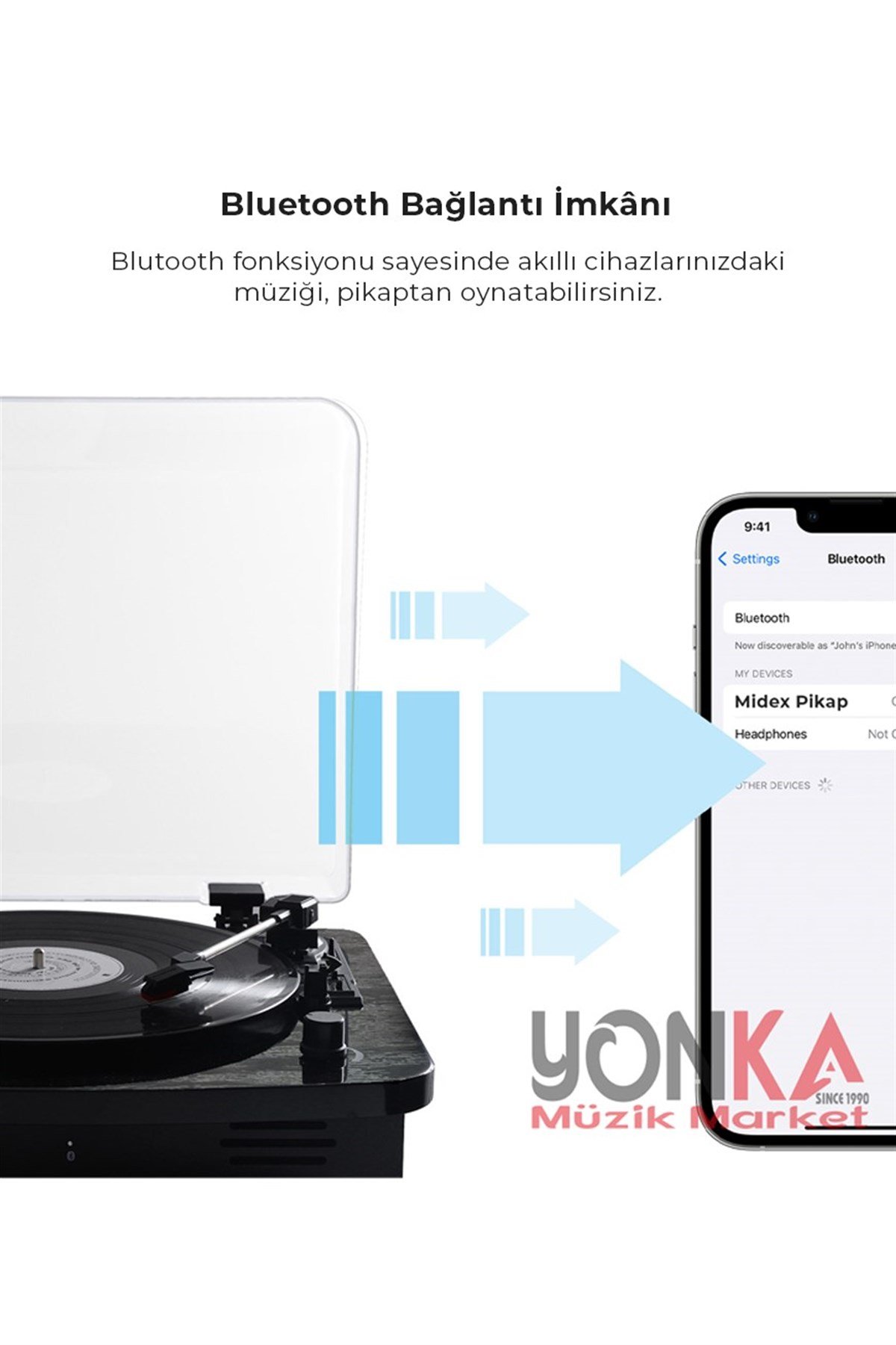 Midex Mtx-356 Nostaljik Pikap Plak Çalar (Şarjlı Bluetooth Aux Hoparlörlü 3 Devir) İğne Dahil
