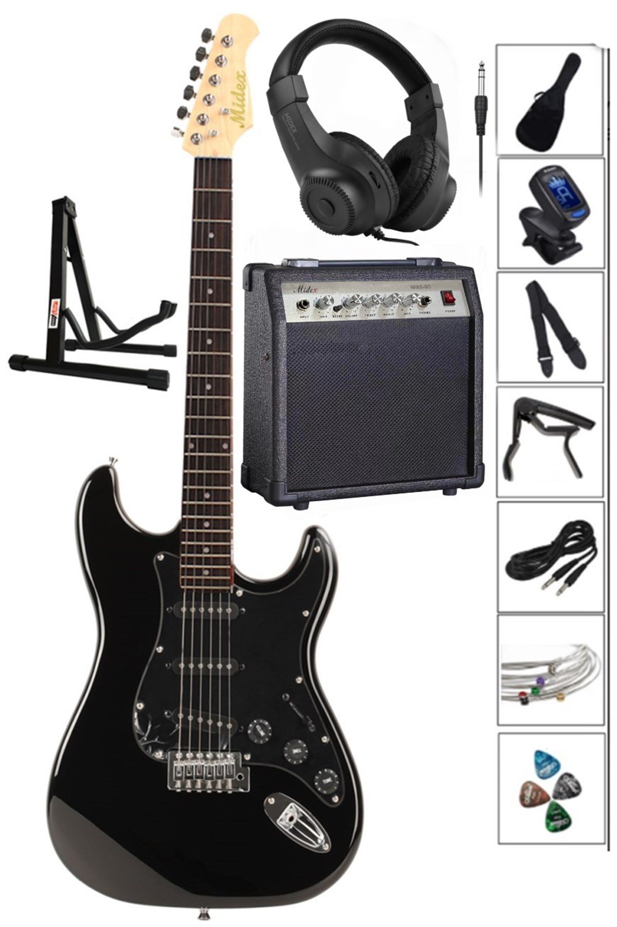 Midex RPH20-30W-AMP Elektro Gitar Seti 30 WATT GAİN'Lİ Amfi Kulaklık Full SET