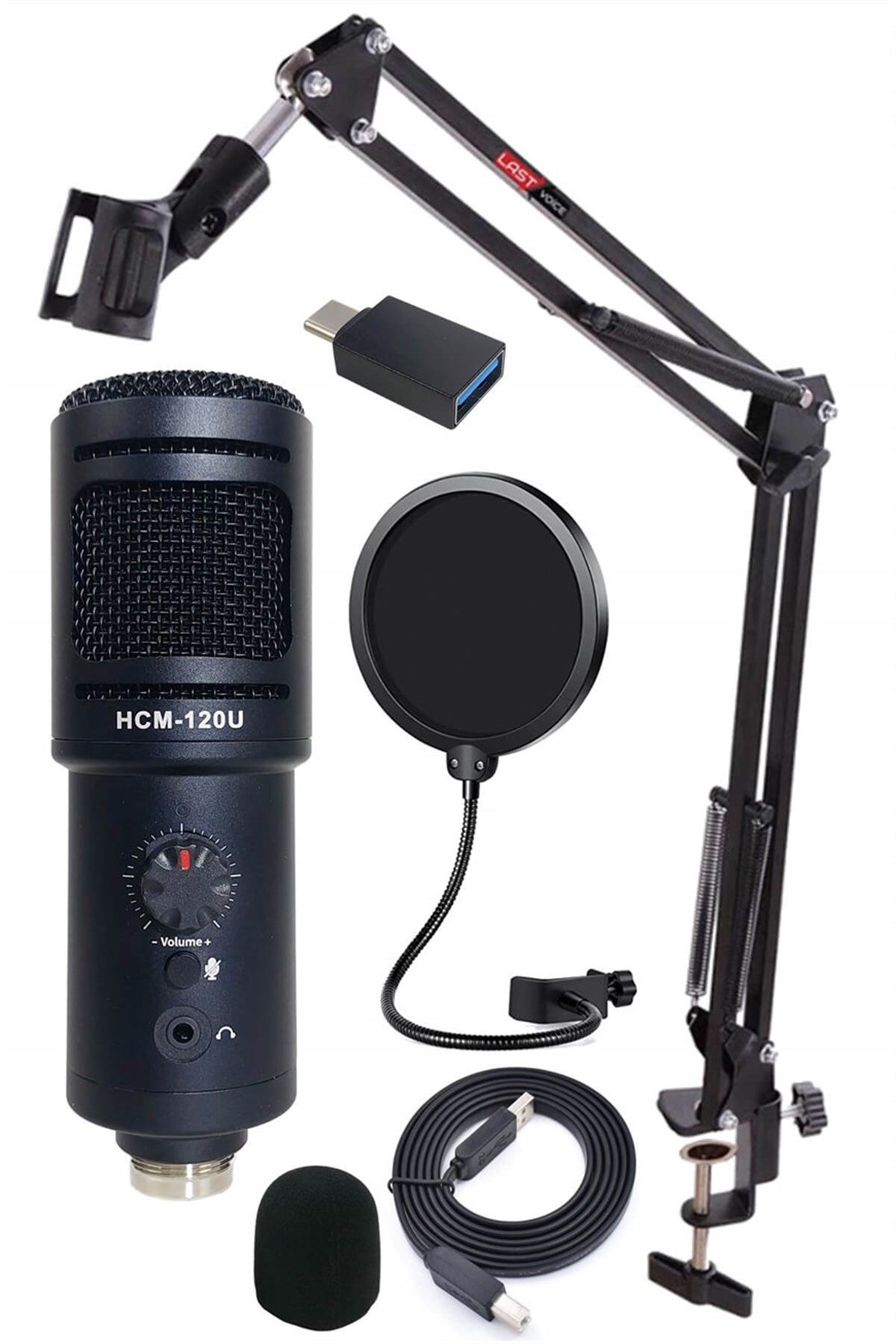 Hepa Merz HCM-120U PAK Set Üst Seviye Condenser USB Mikrofon Volüm Ayarlı (PC ve Type-C Telefon)