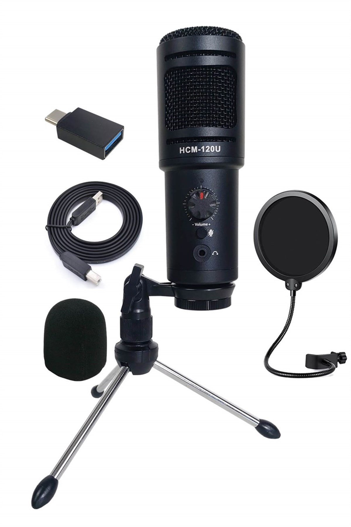 Hepa Merz HCM-120U PAK Set Üst Seviye Condenser USB Mikrofon Volüm Ayarlı (PC ve Type-C Telefon)