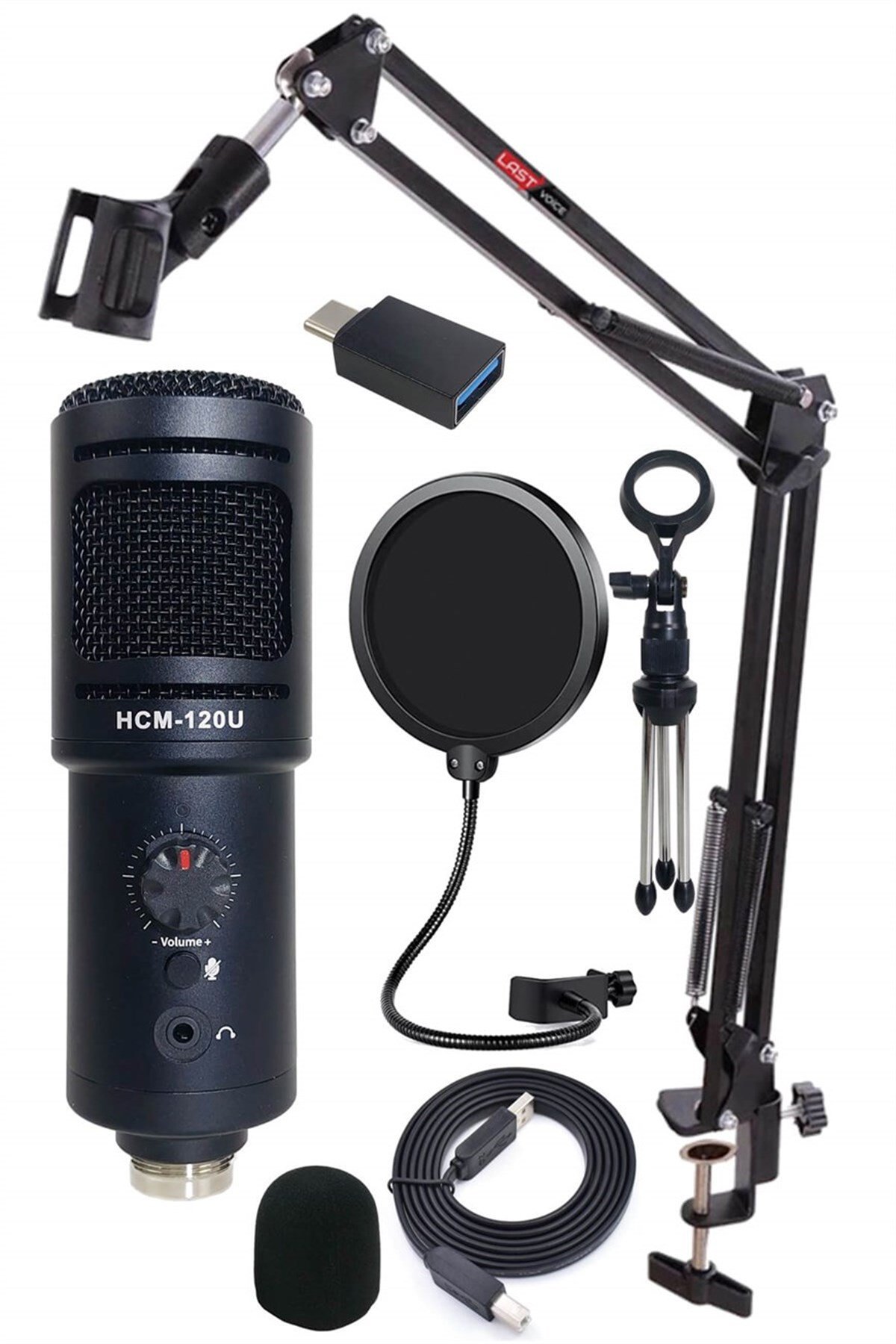 Hepa Merz HCM-120U PAK Set Üst Seviye Condenser USB Mikrofon Volüm Ayarlı (PC ve Type-C Telefon)