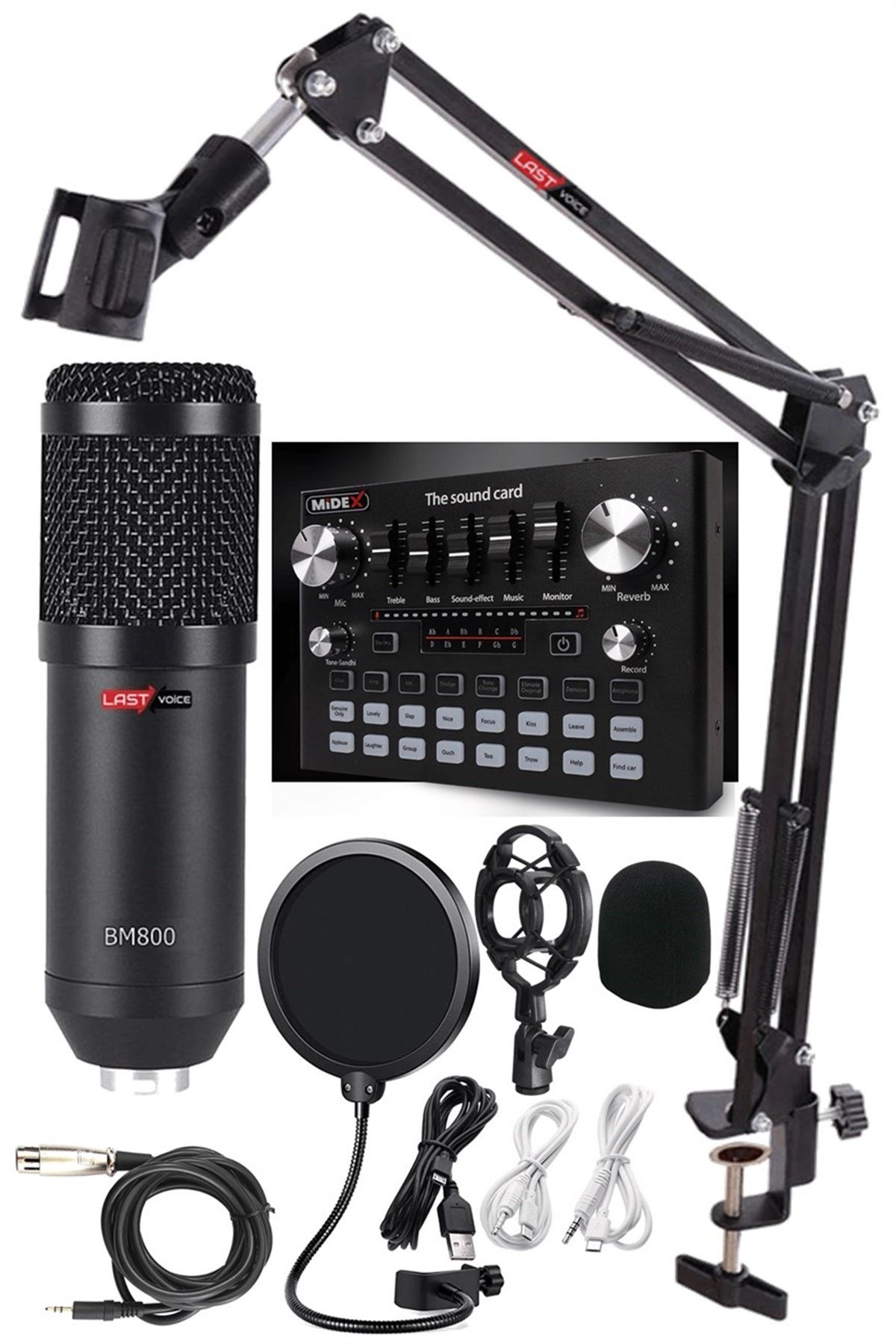Lastvoice BM800 Live Plus Set Efektli Ses Kartı Mikrofon Stand Kayıt Canlı Yayın Seti (PC ve Telefon)