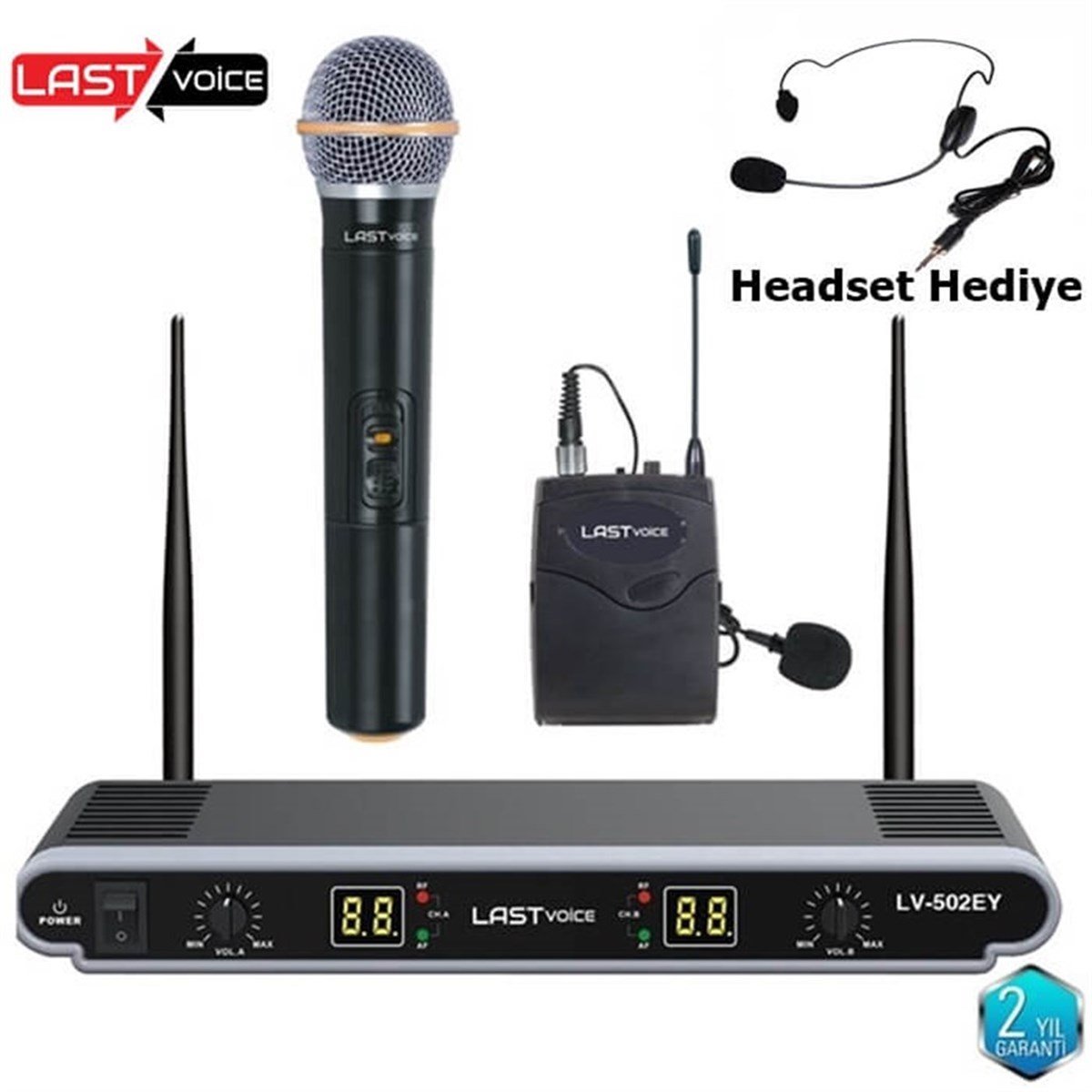 Lastvoice Lv-502EH UHF Dijital 2x24 Kanal Çiftli EL Yaka Headset Telsiz Kablosuz Mikrofon
