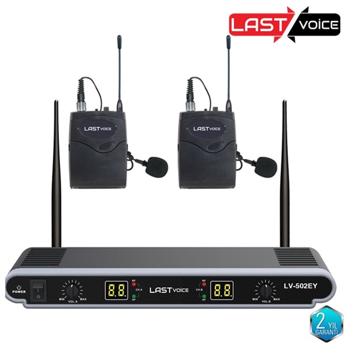 Lastvoice Lv-502Y UHF Dijital 2x24 Kanal Çiftli Yaka Telsiz Kablosuz Mikrofon (Headset Hediyeli)