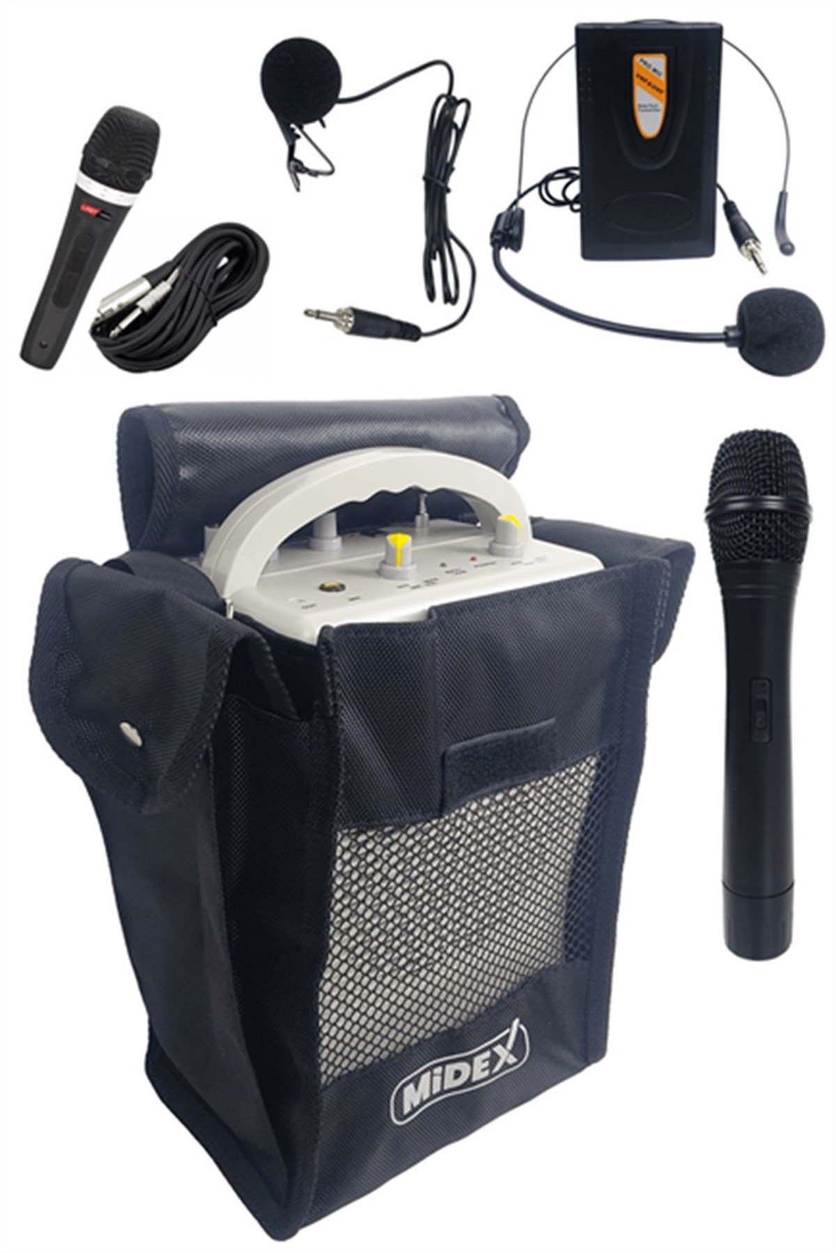 Midex 100 Watt 3 Mikrofonlu FM Radyolu Taşınabilir Şarjlı Portatif Ses Sistemi Hoparlör USB MP3 (MXR-100)