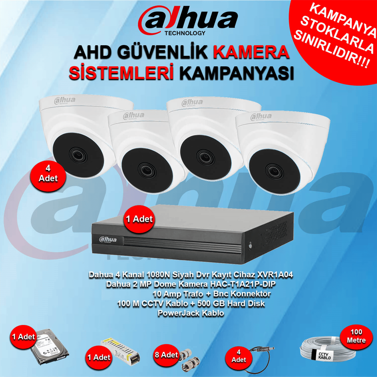 DahuaGüvenlik Kamera SetleriDahua 4 Kanal Dome Ahd Güvenlik Kamera Kampanya Seti