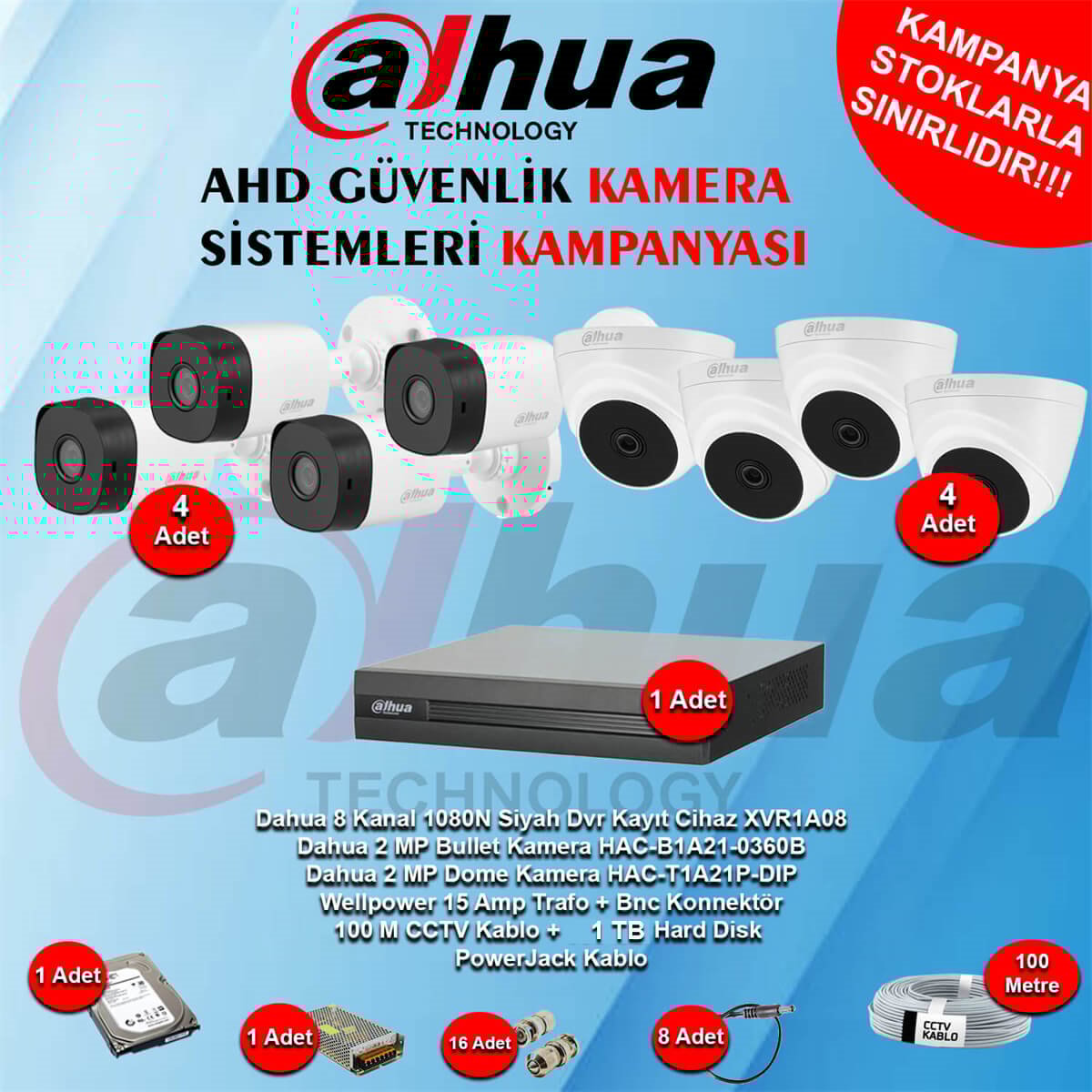 DahuaGüvenlik Kamera SetleriDahua 8 Kanal Ahd Güvenlik Kamera Kampanya Seti