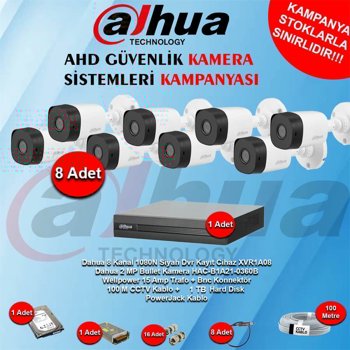 DahuaGüvenlik Kamera SetleriDahua 8 Kanal Bullet Ahd Güvenlik Kamera Kampanya Seti