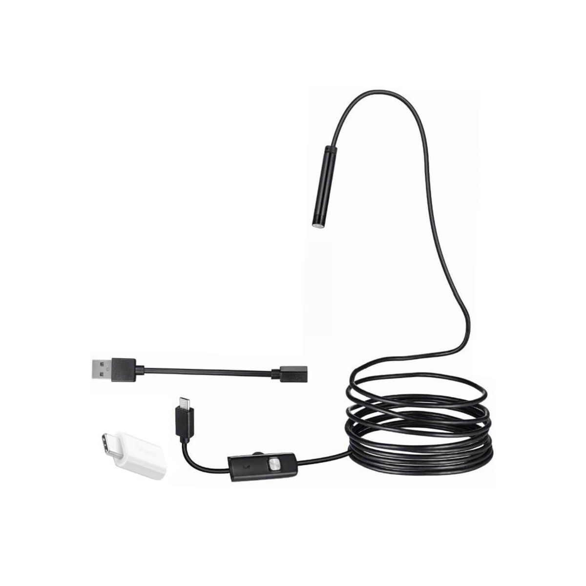 PowermasterWebcam KamerasıPowermaster 3in1 Micro Usb+Type C+Pc 7 Mm Işıklı 5 Metre Endeskop Yılan Kamera