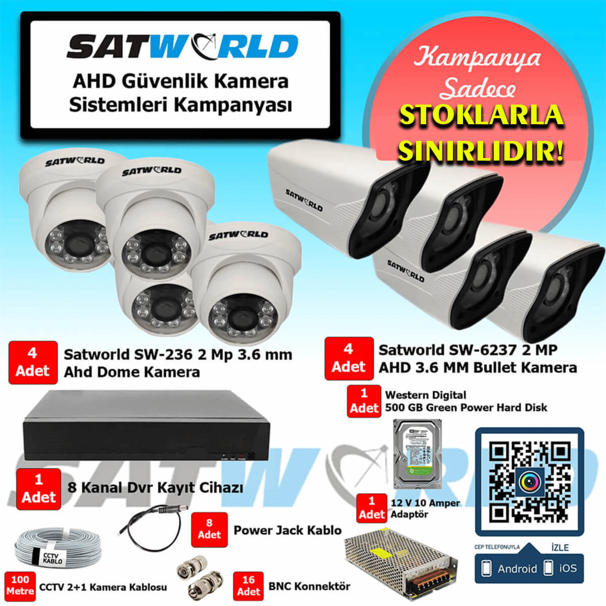 SatworldGüvenlik Kamera SetleriSatworld 2 mp 8 Kanal Ahd Güvenlik Sistem Seti