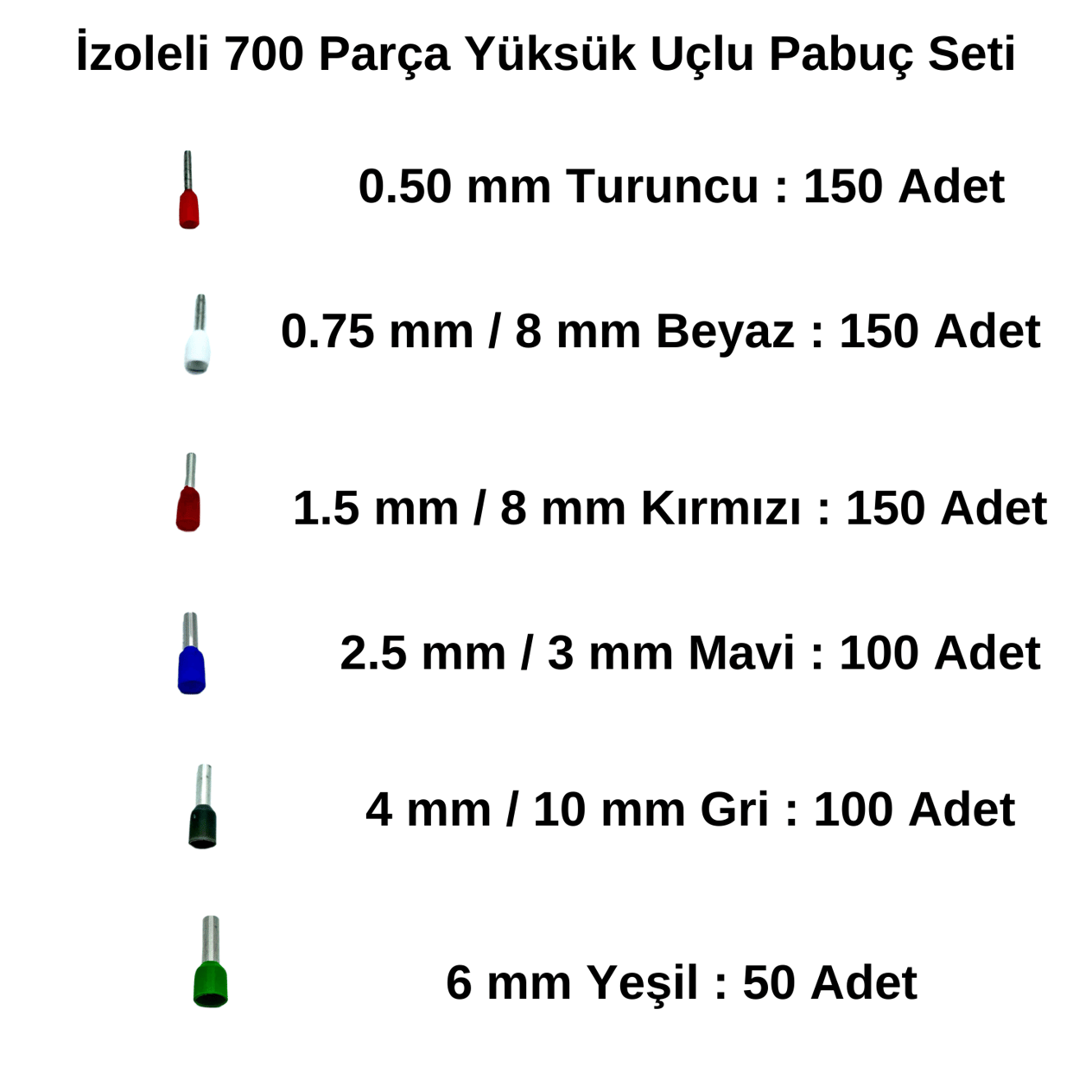 StrongerKablo Pabuç ÇeşitleriStronger 700 Parça izoleli Yüksük Uçlu Pabuç Seti