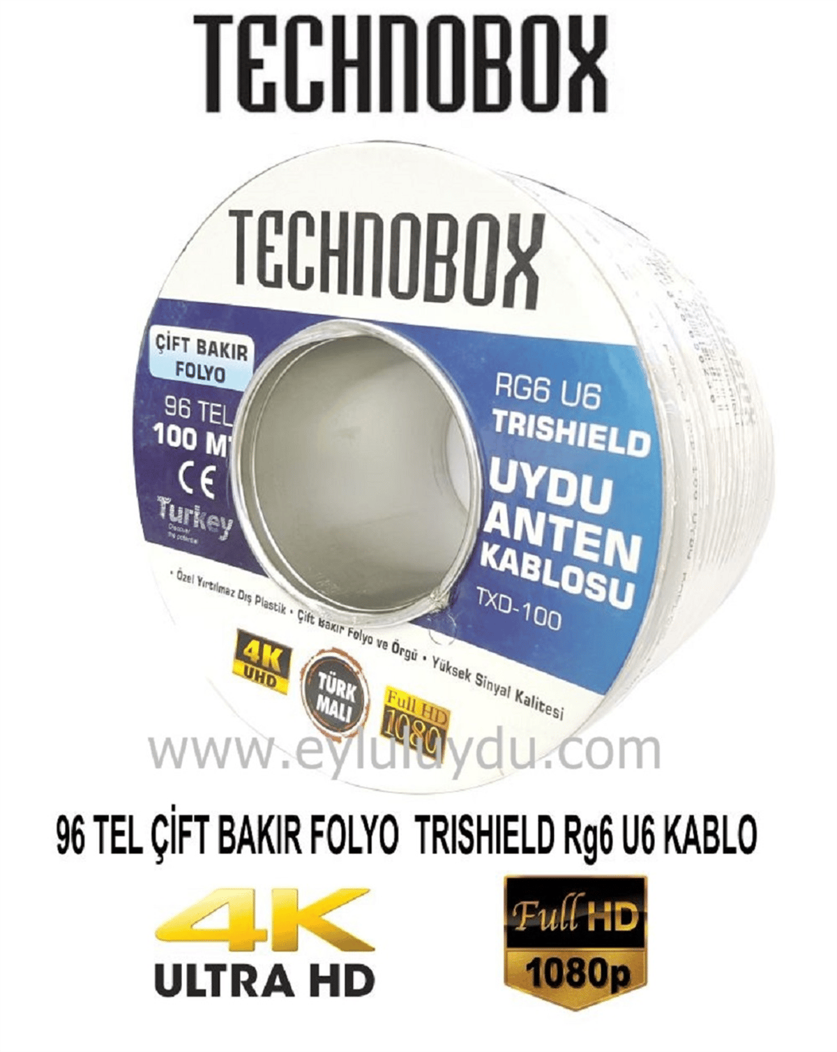 Teknobox RG6-U6 112 Tel Çift Bakır Folyolu Kablo