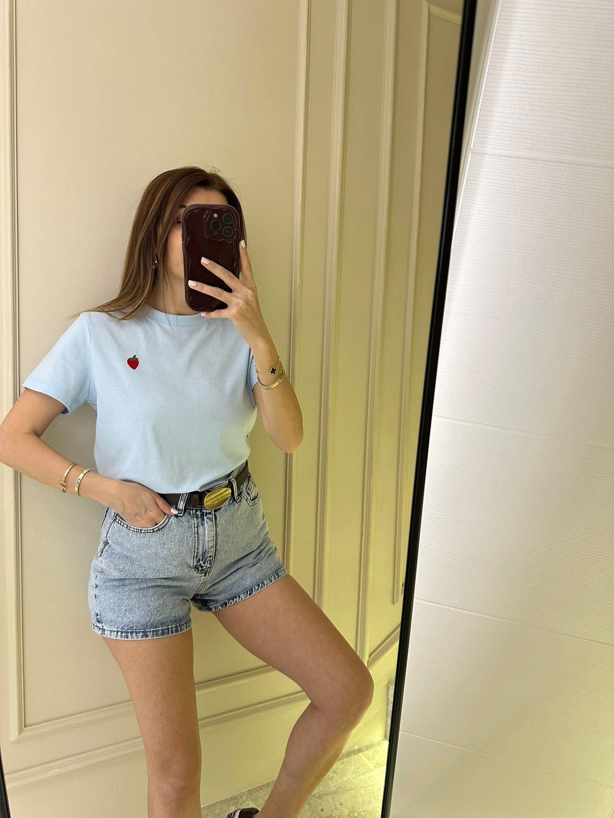 Bebe Mavi Çilek Nakışlı Tişört